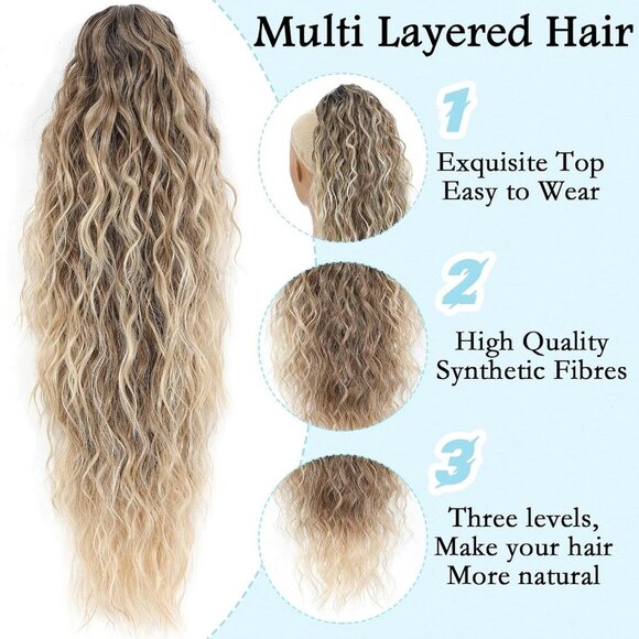 Ponytail Extension Synthetic 28 Inch Wavy Curly Claw Clip Hair Piece main image 4
